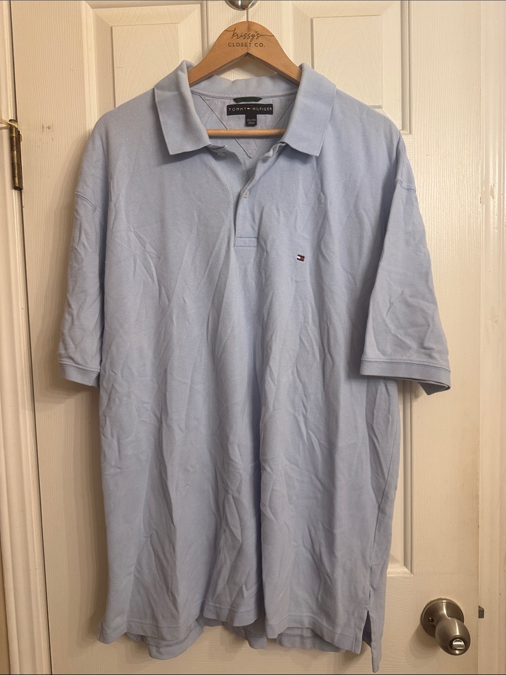 Tommy Hilfiger Light Blue Men’s Polo with Small Flag Embroidery